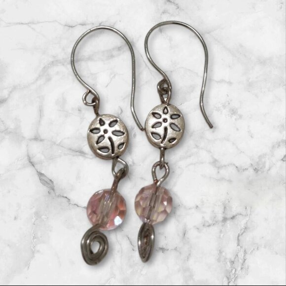 1.75 Inch Pink Czech Bead AB Finish Dangle Earrings Handmade Jewelry - Picture 3 of 4